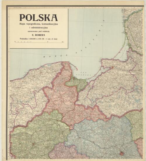 Polska : mapa topograficzna, komunikacyjna i administracyjna : podziałka 1:600 000 / opracowana pod redakcją E. Romera ; Instytut Kartograficzny Imienia E. Romera