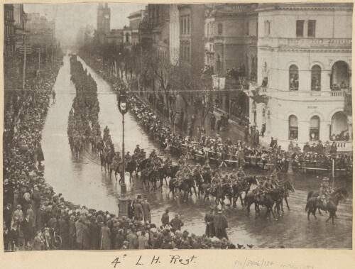 Australian Imperial Force 4th Light Horse Regiment marching down Bourke Street, Melbourne, Friday 25th September 1914