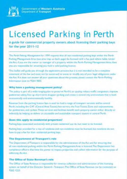 Licensed parking in Perth : a guide to licensing non-residential parking bays for ... / Government of Western Australia, Department of Transport