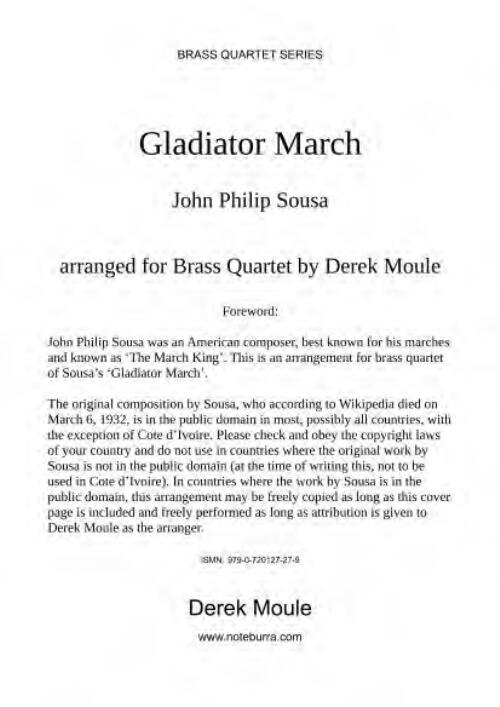 Gladiator March John Philip Sousa : arranged for Brass Quartet / by Derek Moule