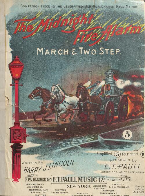 The midnight fire alarm [music] : march & two step / written by Harry J. Linclon ; arranged by E.T. Paull