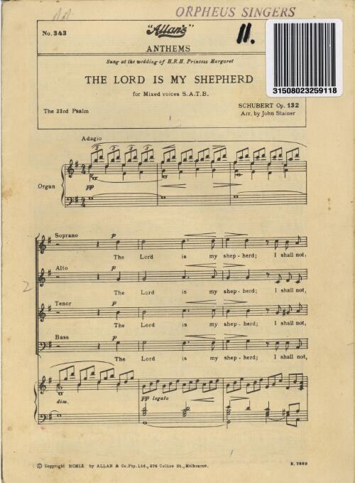 The Lord is my shepherd : for mixed voices S.A.T.B., op.132 / Schubert ; arr. by John Stainer