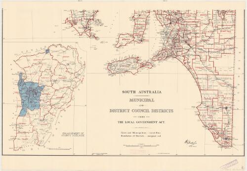 South Australia municipal and district council districts under the Local Government Act / compiled in the Office of the Surveyor General, Department of Lands