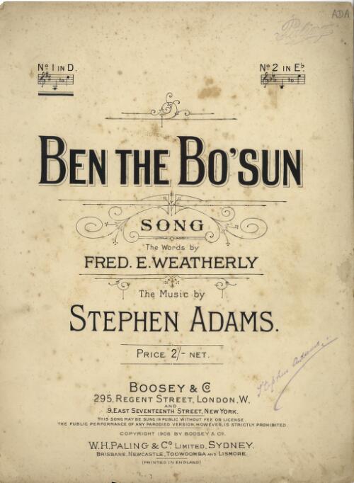 Ben the bo'sun [music] / words by Fred. E. Weatherly ; music by Stephen Adams