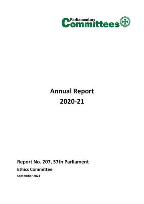 Ethics Committee: Report No. 207, 57th Parliament-Annual Report 2020-21