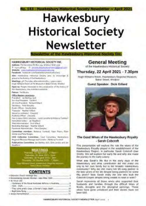 Hawkesbury Historical Society newsletter : newsletter of the Hawkesbury Historical Society Inc