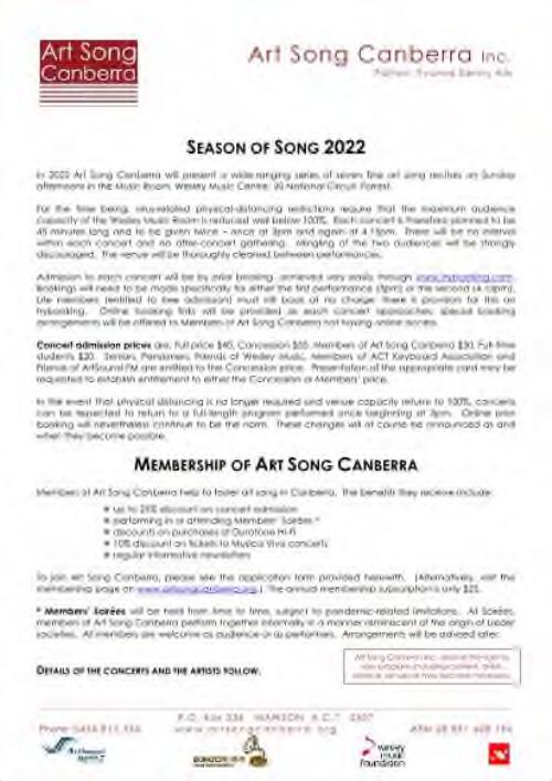 Season of song / Art Song Canberra
