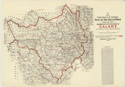1934 Commonwealth of Australia, State of New South Wales. Map of the Commonwealth electoral division of Calare ... [cartographic material] / Compiled ... Department of Lands, Sydney