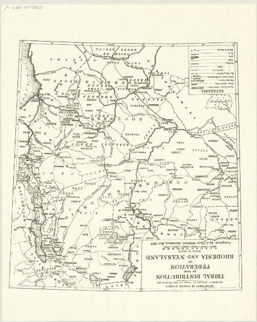 Tribal distribution in the Federation of Rhodesia and Nyasaland / compiled by J. Clyde Mitchell, Salisbury, Dec. 1957