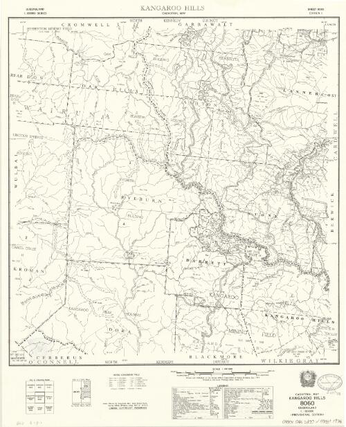 Queensland 1:100 000 series cadastral map. 8060, Kangaroo Hills [cartographic material] / drawn and published at the Survey Office, Department of Lands