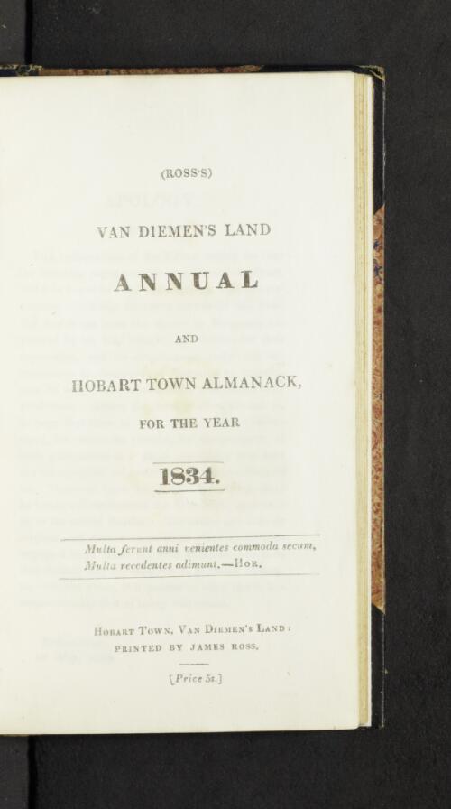 (Ross's) Van Diemen's Land annual and Hobart Town almanack