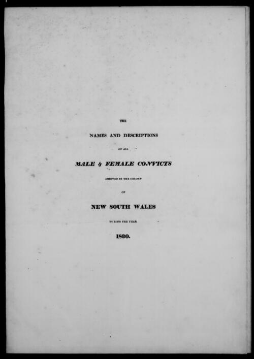 The Names and descriptions of all male and female convicts who arrived in the Colony of New South Wales during the year