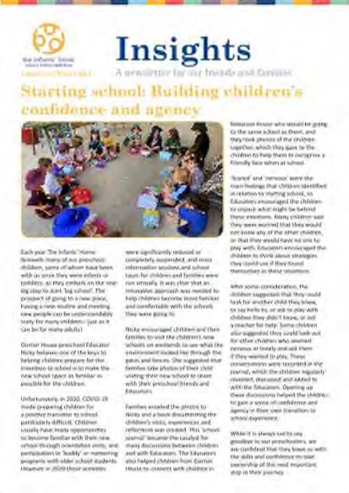 Insights : a newsletter for our friends and families / The Infants' Home, Child & Family Services