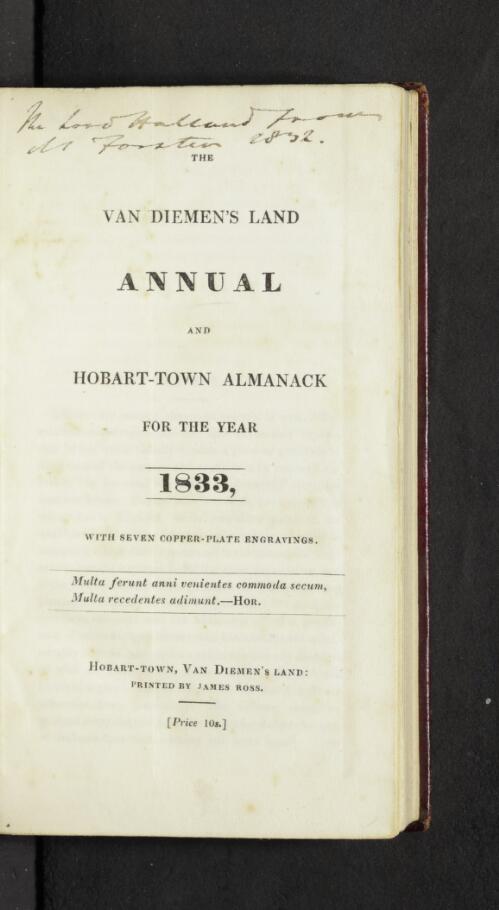 The Van Diemen's Land annual and Hobart-Town almanack