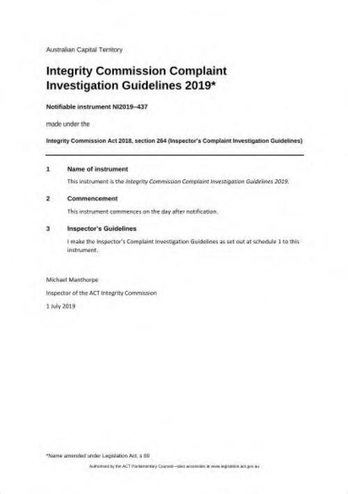 Integrity Commission Complaint Investigation Guidelines 2019 : Notifiable instrument NI2019-437 made under the Integrity Commission Act 2018, section 264 (Inspector's Complaint Investigation Guidelines)