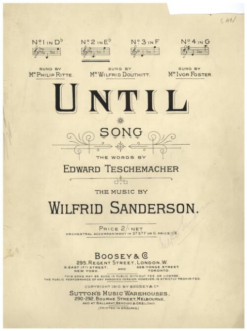Until [music] : song / the words by Edward Teschemacher ; the music by Wilfrid Sanderson