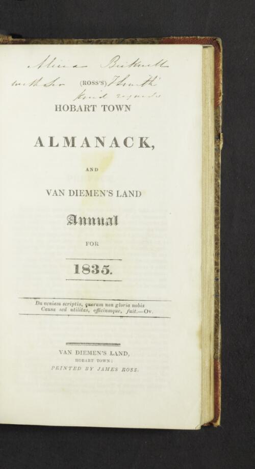 (Ross's) Hobart Town almanack, and Van Diemen's Land annual