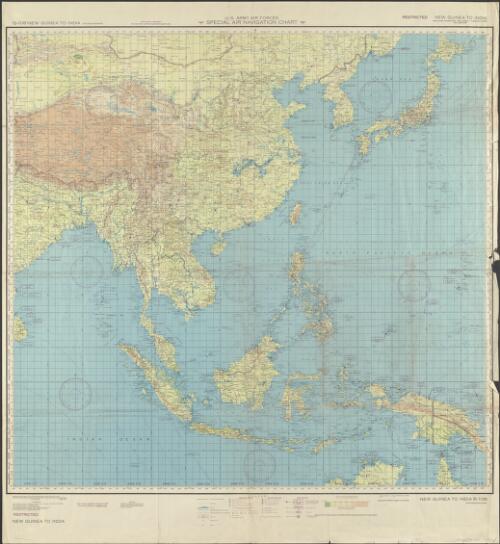 (S-108) New Guinea to India, US army air forces special air navigation chart / prepared at the direction of the Commanding General, Army Air Forces, for the Aeronautical Chart Service by the Lake Survey Branch, Army Map Service