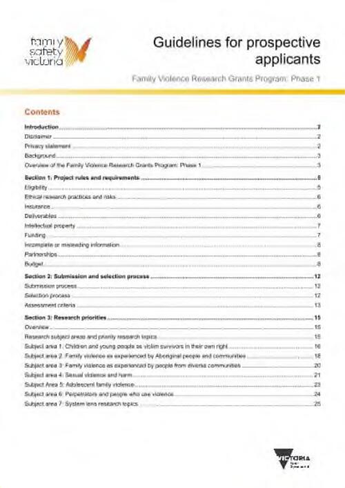 Guidelines for prospective applicants : Family Violence Research Grants Program : phase 1