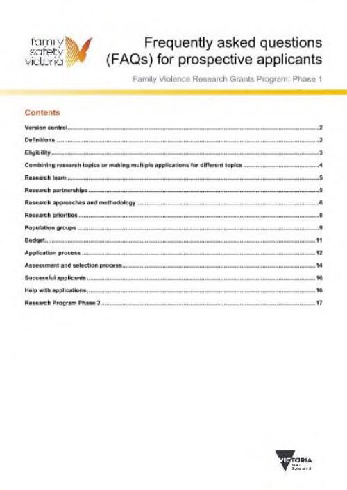 Frequently asked questions (FAQs) for prospective applicants : Family Violence Research Grants Program : phase 1