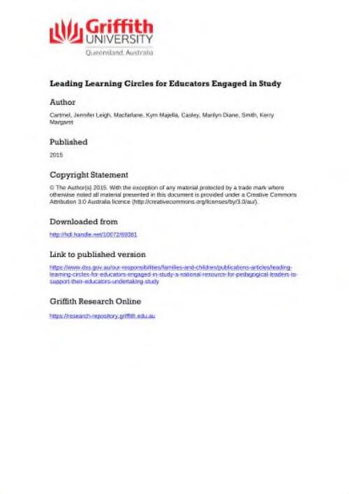Leading learning circles : for educators engaged in study / Cartmel, J., Macfarlane, K., Casley, M. and Smith, K