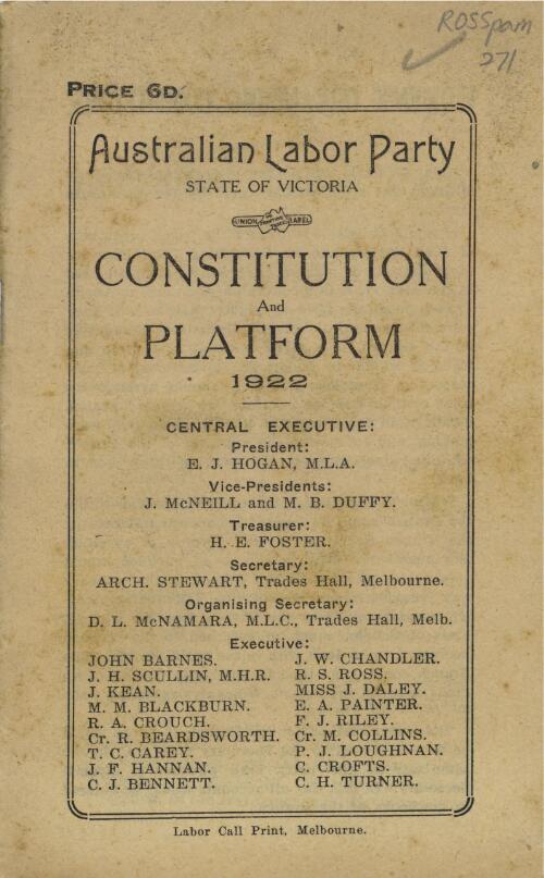 Constitution and platform, 1922 : Australian Labor Party, State of Victoria