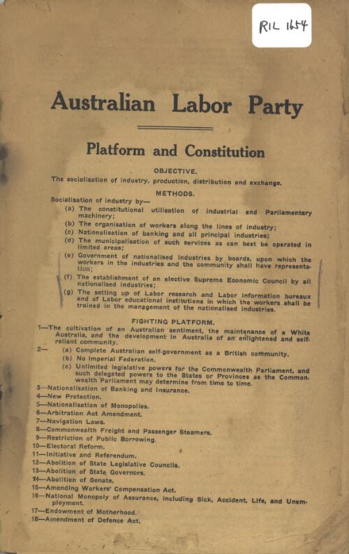 Australian Labor Party : platform and constitution