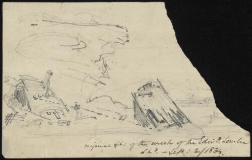 The wreck of the Edward Lombe, Middle Head, Sydney, 2 September 1834 [picture] / [Robert Russell]