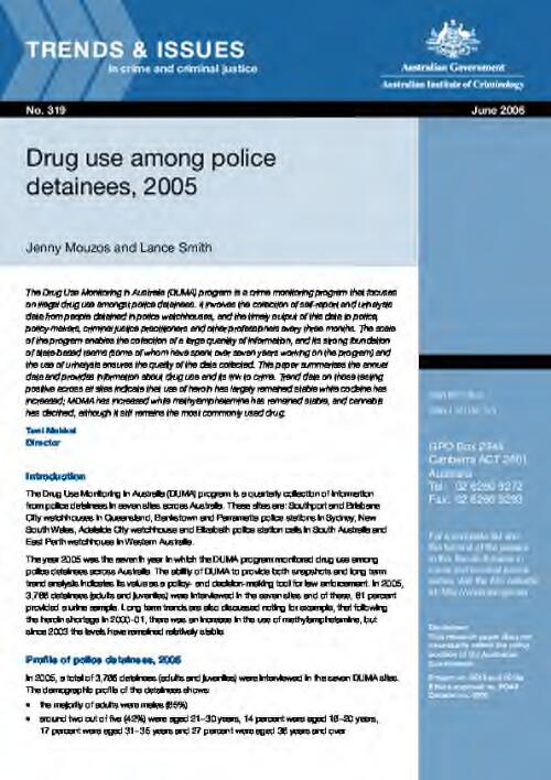 Drug use among police detainees, 2005 / Jenny Mouzos and Lance Smith