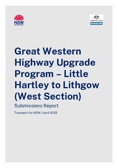 Great Western Highway upgrade program - Little Hartley to Lithgow (west section) : submissions report / prepared by Jacobs and Arcadis Joint Venture and Transport for NSW