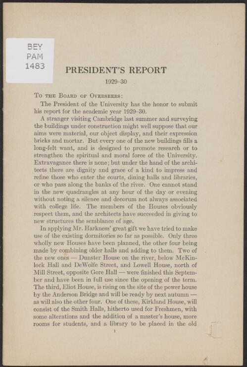 President's report 1929-30  / [Harvard University]