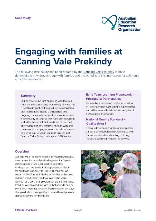 Engaging with families at Canning Vale Prekindy : case study