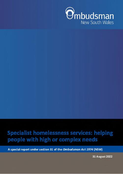 Specialist homelessness services : helping people with high or complex needs / NSW Ombudsman