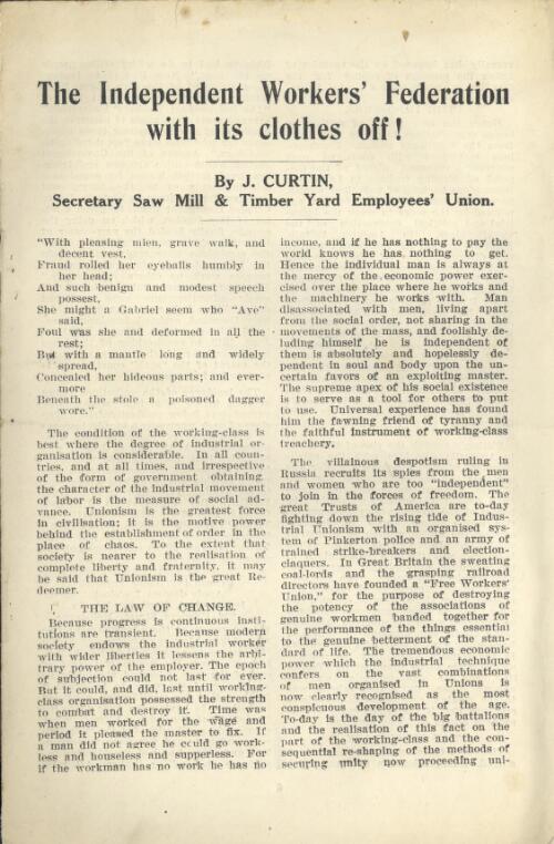 The Independent Workers' Federation with its clothes off! / by J. Curtin