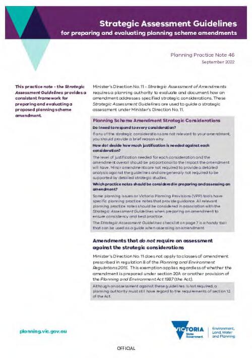 Strategic assessment guidelines for preparing and evaluating planning scheme amendments