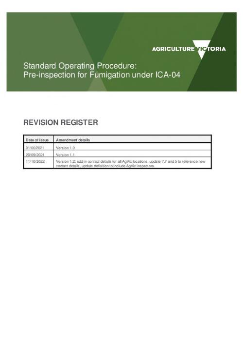 Standard operating procedure : pre-inspection for fumigation under ICA-04