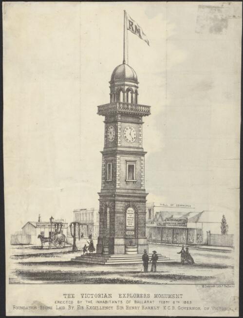 The Victorian explorers monument erected by the inhabitants of Ballarat, Febry. 6th, 1863 [picture] / H. Deutsch lithd