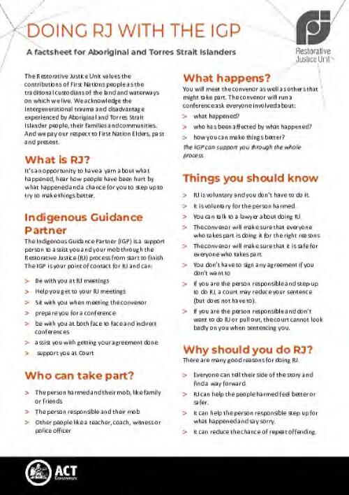 Doing RJ with the IGP : a factsheet for Aboriginal and Torres Strait Islanders