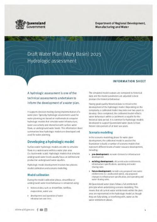 Draft water plan (Mary Basin) 2023 : hydrologic assessment : information sheet / Department of Regional Development, Manufacturing and Water