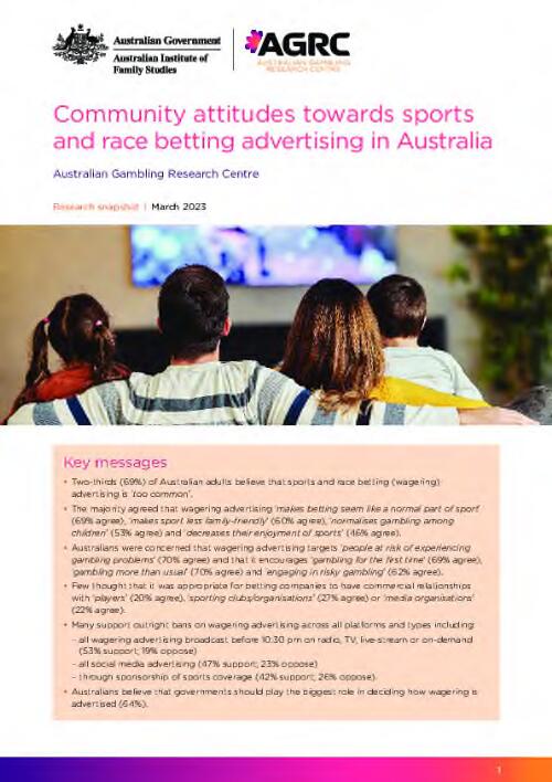 Community attitudes towards sports and race betting advertising in Australia / Australian Gambling Research Centre