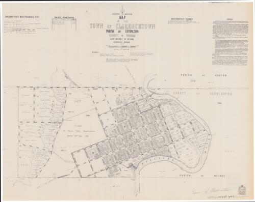 Map of the town of Clarencetown and suburban lands [cartographic material] : Parish of Uffington, County of Durham, Land District of Dungog, Dungog Shire / compiled, drawn & printed at the Department of Lands, Sydney, N.S.W