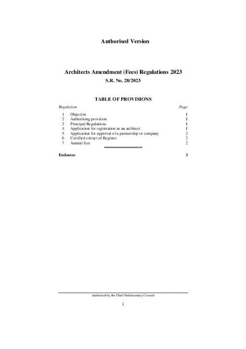 Architects Amendment (Fees) Regulations 2023