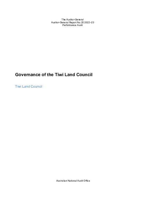 Governance of the Tiwi Land Council : Tiwi Land Council / Australian National Audit Office