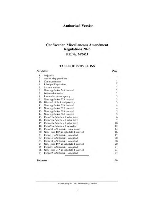 Confiscation Miscellaneous Amendment Regulations 2023