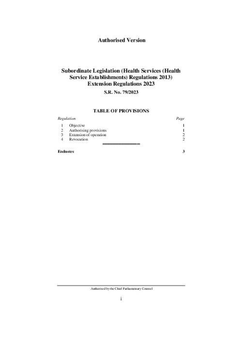 Subordinate Legislation (Health Services (Health Service Establishments) Regulations 2013) Extension Regulations 2023