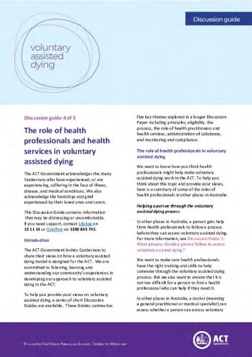 Voluntary assisted dying : discussion guide 4 of 5 health professionals and health services