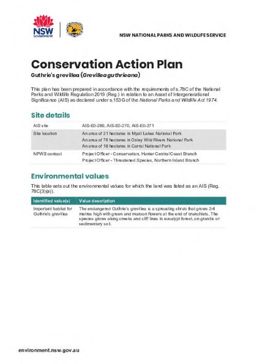 Conservation Action Plan Guthrie's grevillea (Grevillea guthrieana)