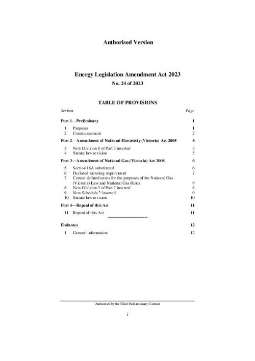 Energy Legislation Amendment Act 2023 / Authorised by the Chief Parliamentary Counsel