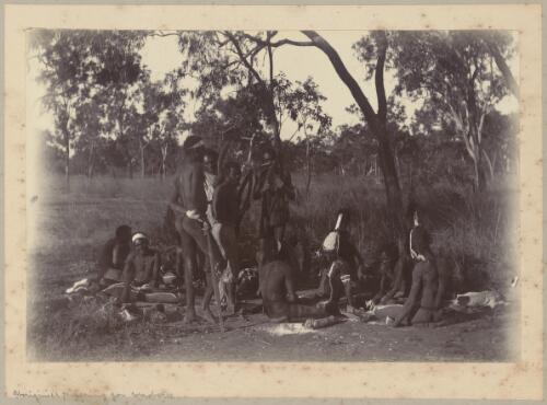 Aboriginal men preparing for corroboree, Northern Territory, approximately 1886