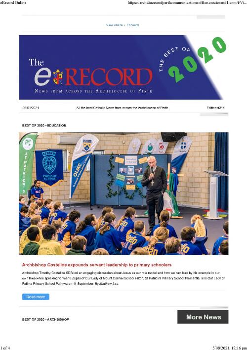 E-record : your news from across the Archdiocese of Perth